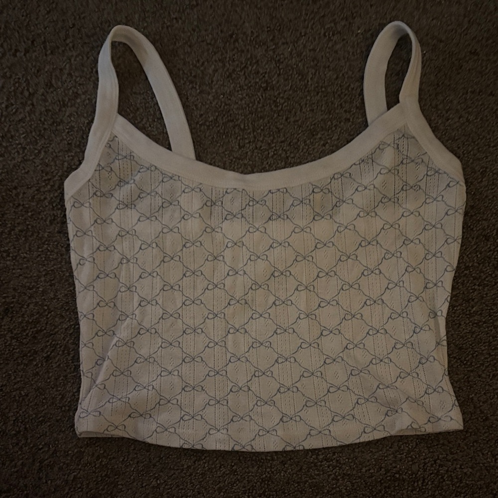 American Eagle Outfitters Cream and Blue Patterned Tank Top